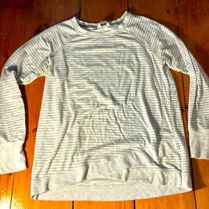 Danskin white and gray striped fleece-lined shirt
